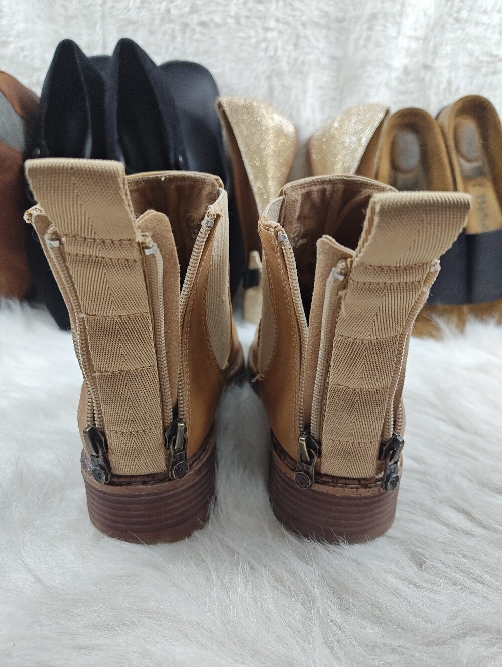 Blowfish Malibu Chillin Chelsea Boots Tan Purple Vegan Leather Dual Zip Women 8 - Picture 7 of 10